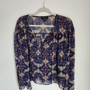 Trixxi Navy and Cream Patterned Blouse